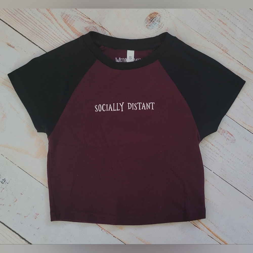 Wednesday Addams Socially Distant Licensed Goodie Two Sleeves Crop Top